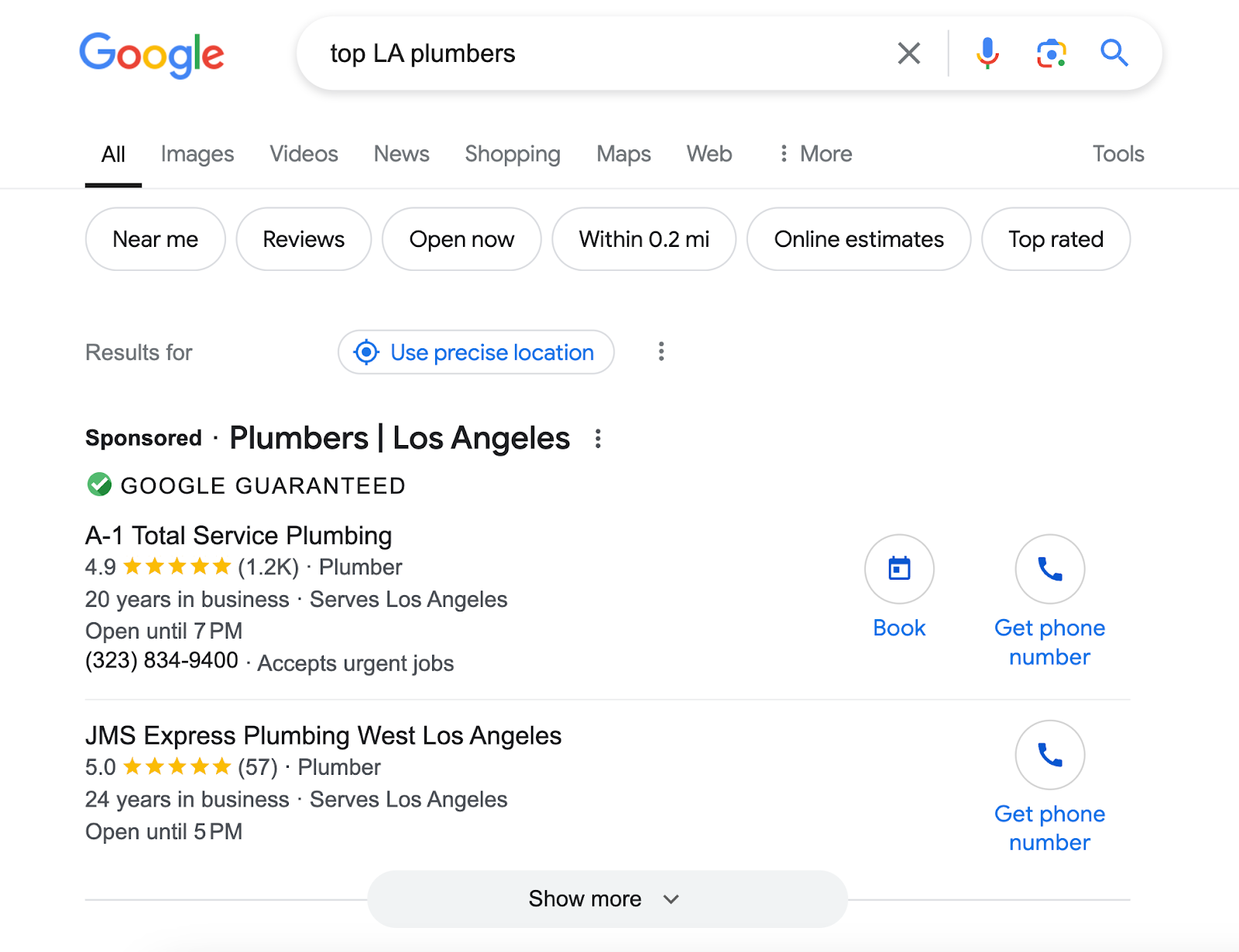 paid ads appear for search term