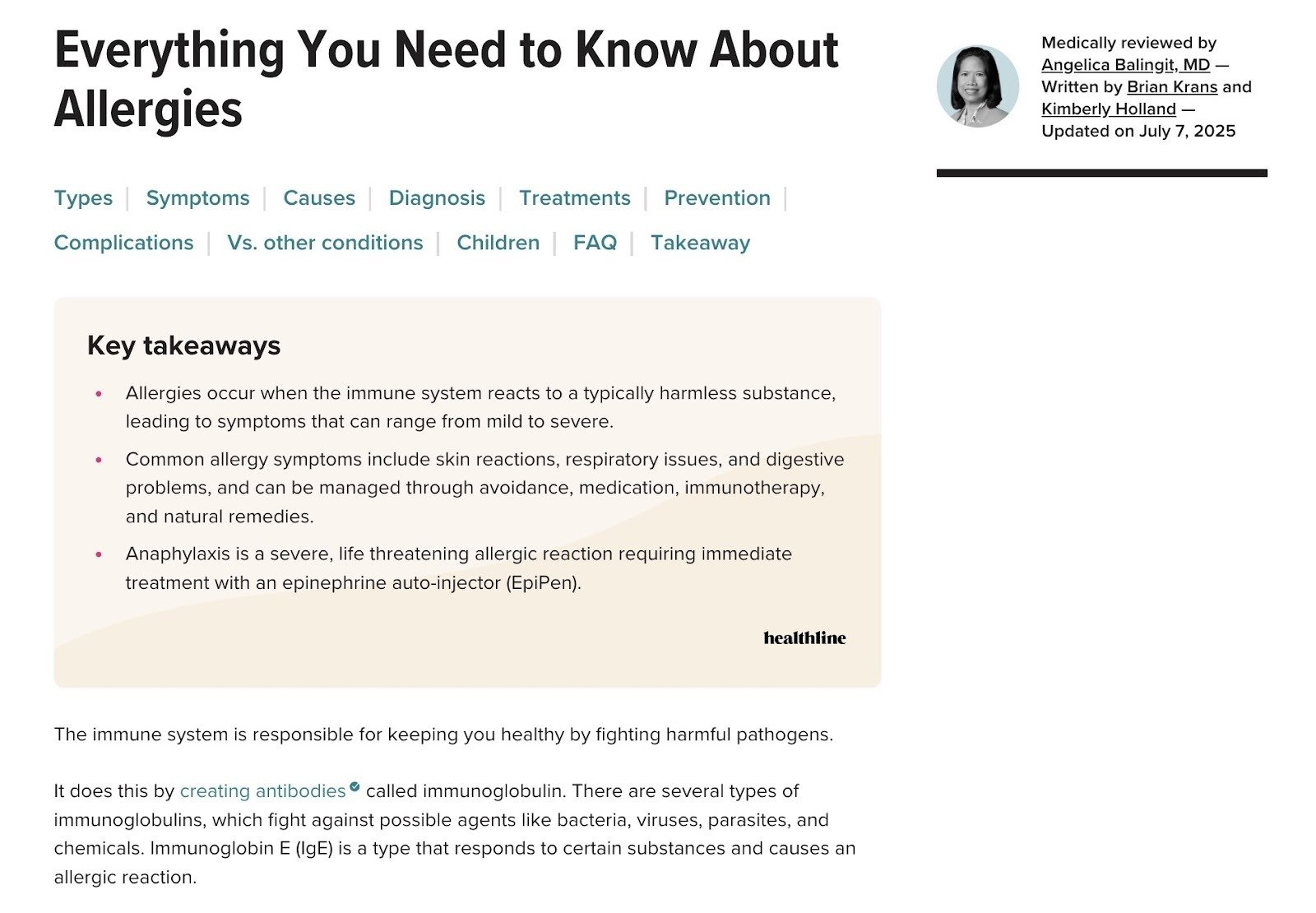 A comprehensive allergy guide by Healthline.