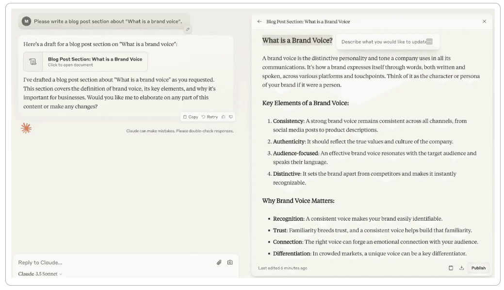 Generating content with Claude