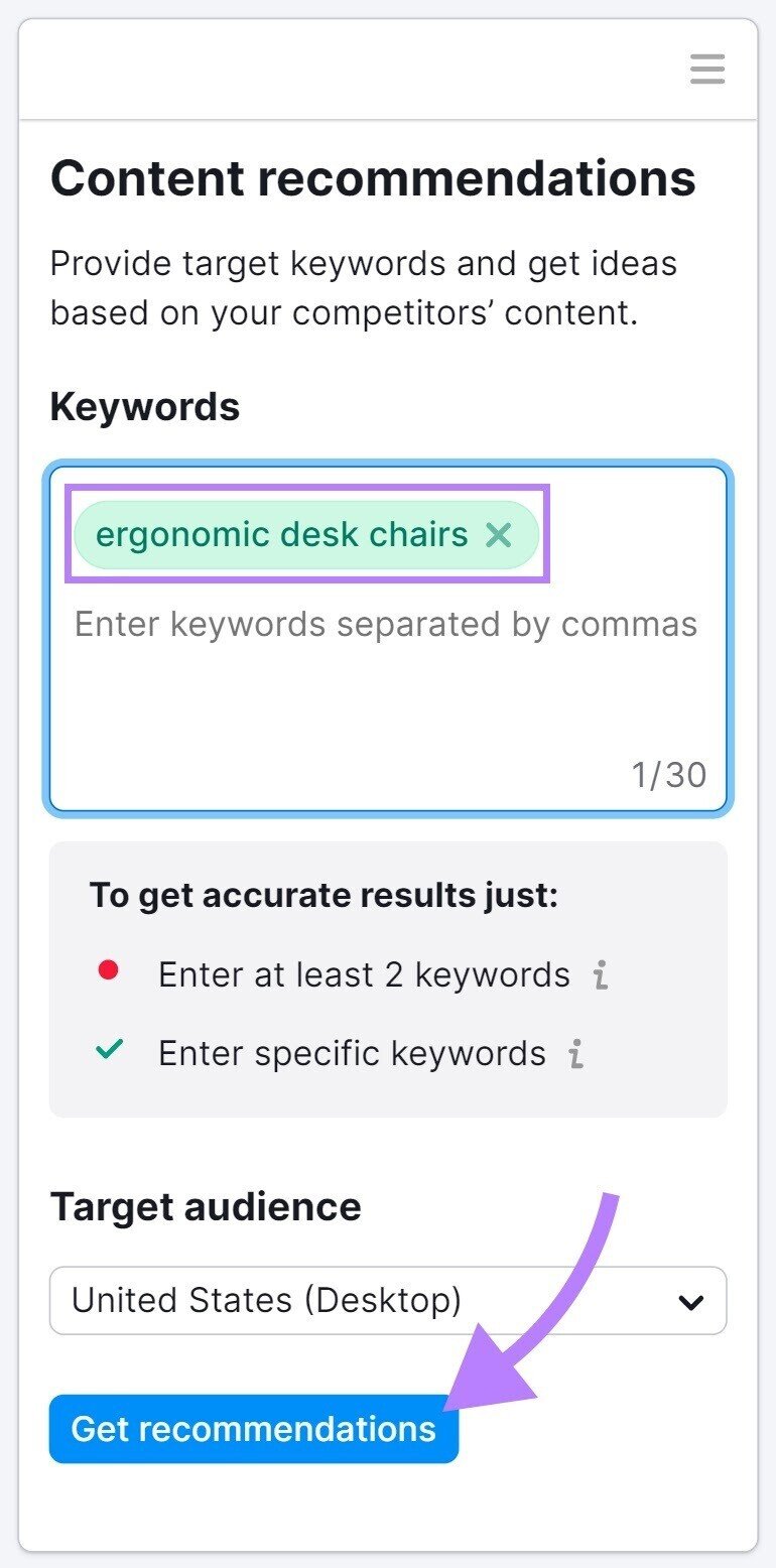 Get recommendations for “ergonomic desk chairs” keyword