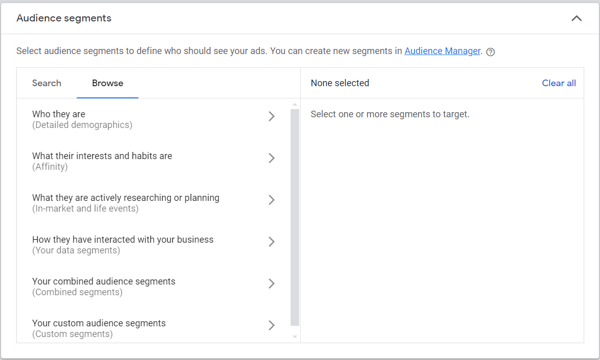 Audience segments page