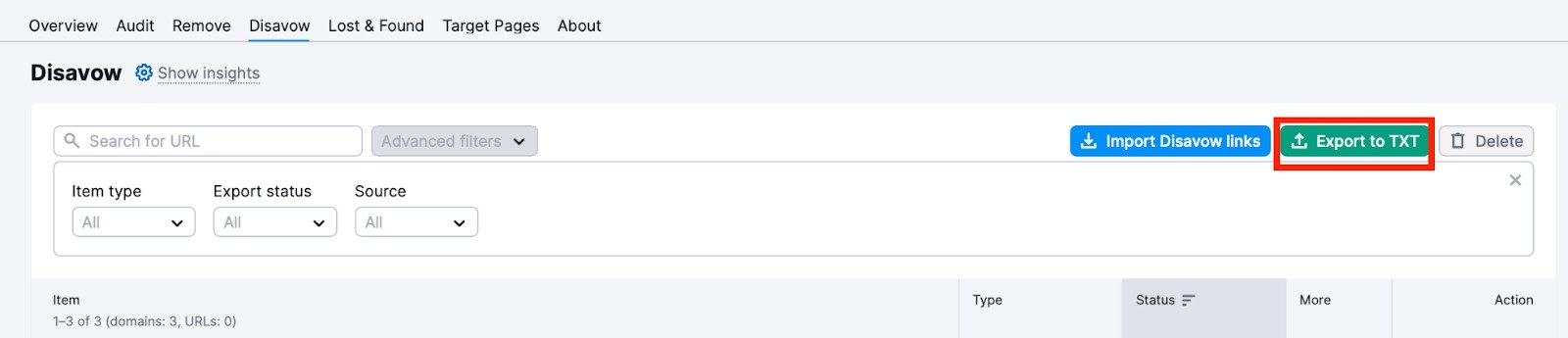 The export to txt button is highlighted.