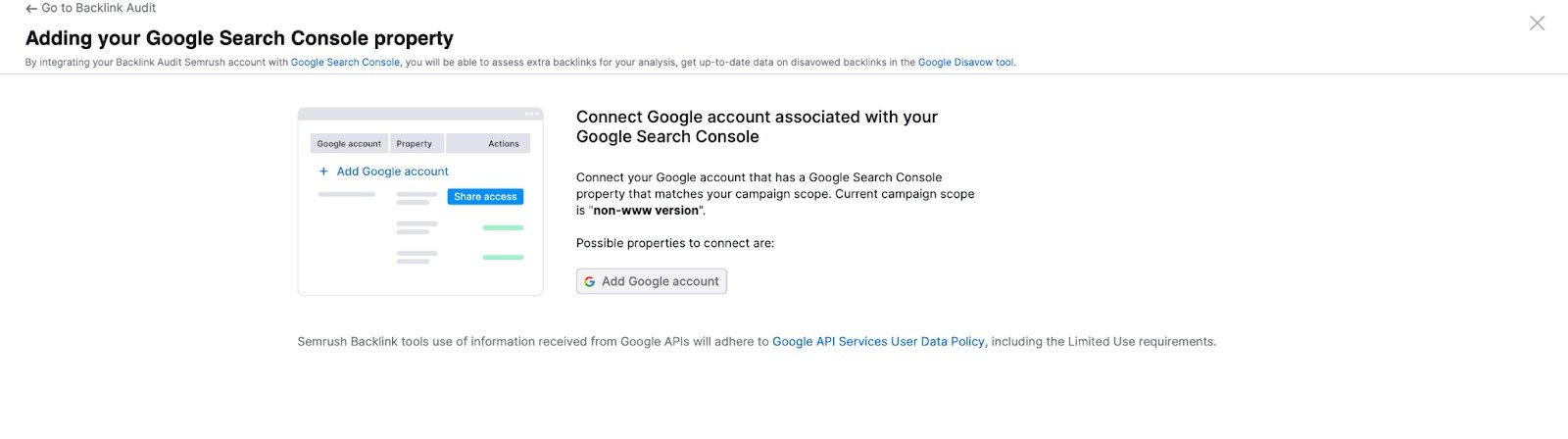 A pop-up asking to connect the Google account associated with your Google Search Console.