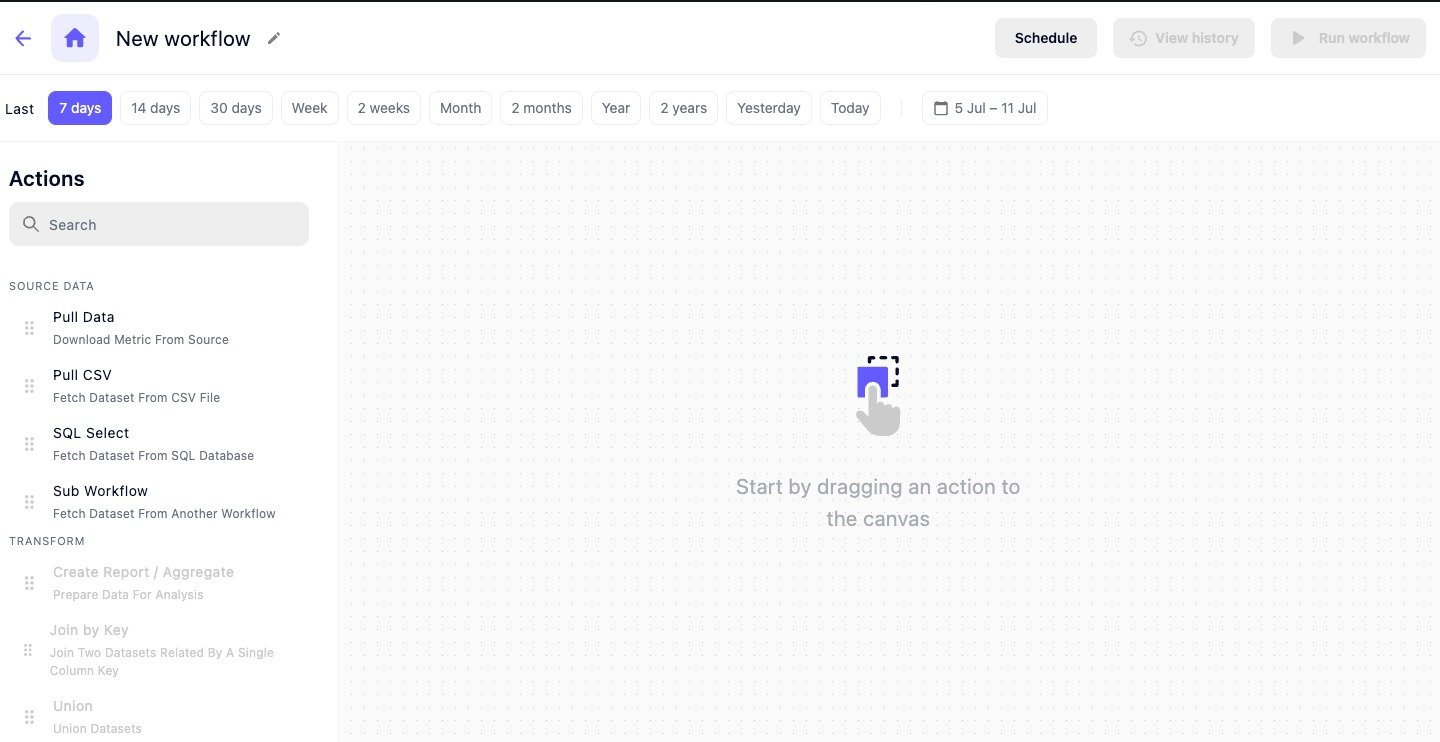 The first step of creating a workflow in AI Automated Data Connector.