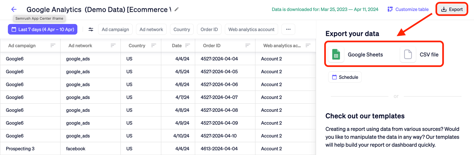 Selecting the export options in AI Automated Data Connector.