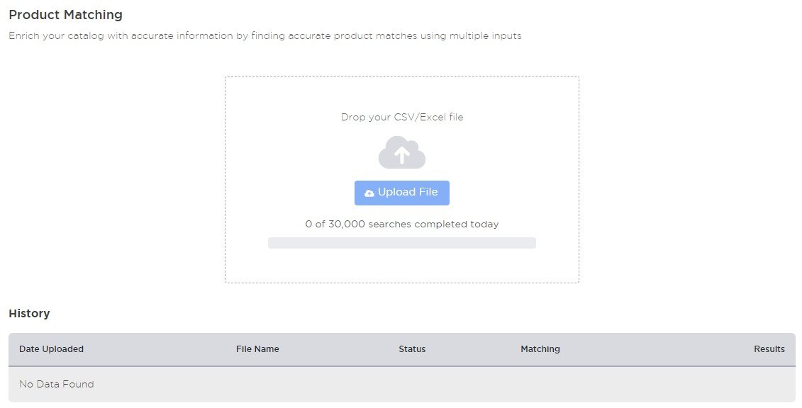 Where to upload a CSV file in the ‘Product Matching’ tool in Product Research Pulse.