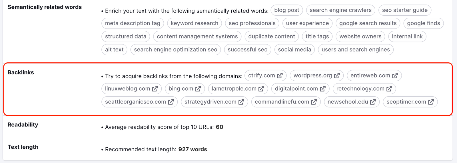 A red rectangle highlights the backlinks section of the table.